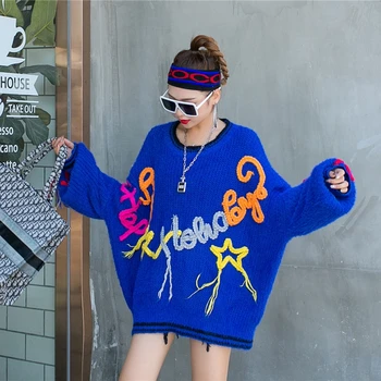 

SexeMara fashion The New Loose letter tassel knitting Sweater free shipping