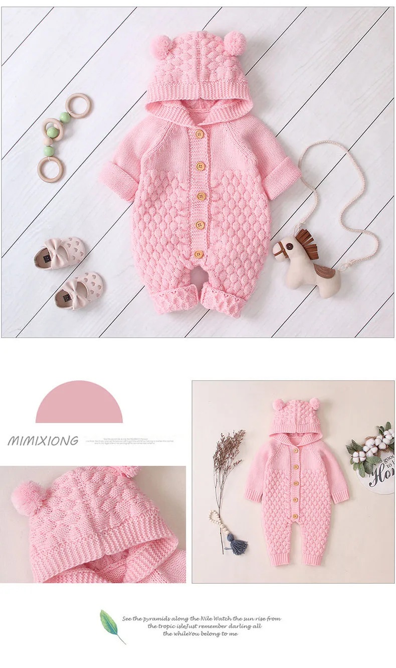 Crianças do Bebê Macacão de Malha com Capuz Roupas de Inverno Gola de Pele do Falso Macacão da Criança Camisola Recém-nascido Menino Menina Quente Infantil Pano 40 Crianças do bebê macacão de malha com