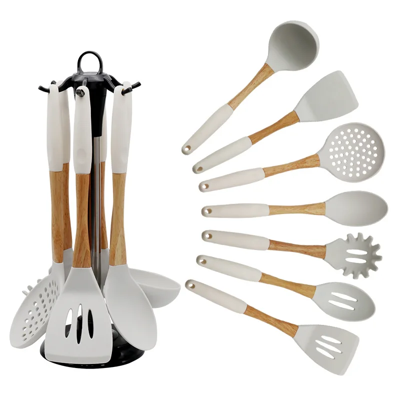 

Silicone Kitchenware Set Wooden Handle Cooking Spoon Shovel Brush Scraper Pasta Server Non-stick Pan Cooking Kitchen Gadgets Set