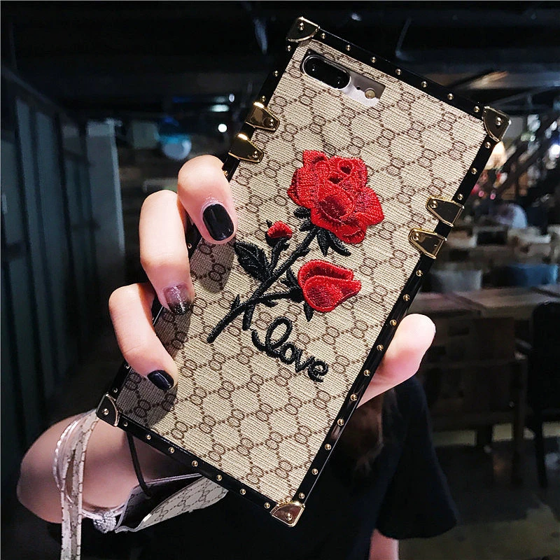 Роскошный квадратный чехол для телефона с вышивкой розы iPhone 12 11 Pro X XR XS MAX 7 8 Plus SE