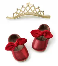 0 18m bebê recém nascido infantil meninas primeiros caminhantes sapatos de couro do plutônio natal bonito arco princesa festa de aniversário sapatos + bandana