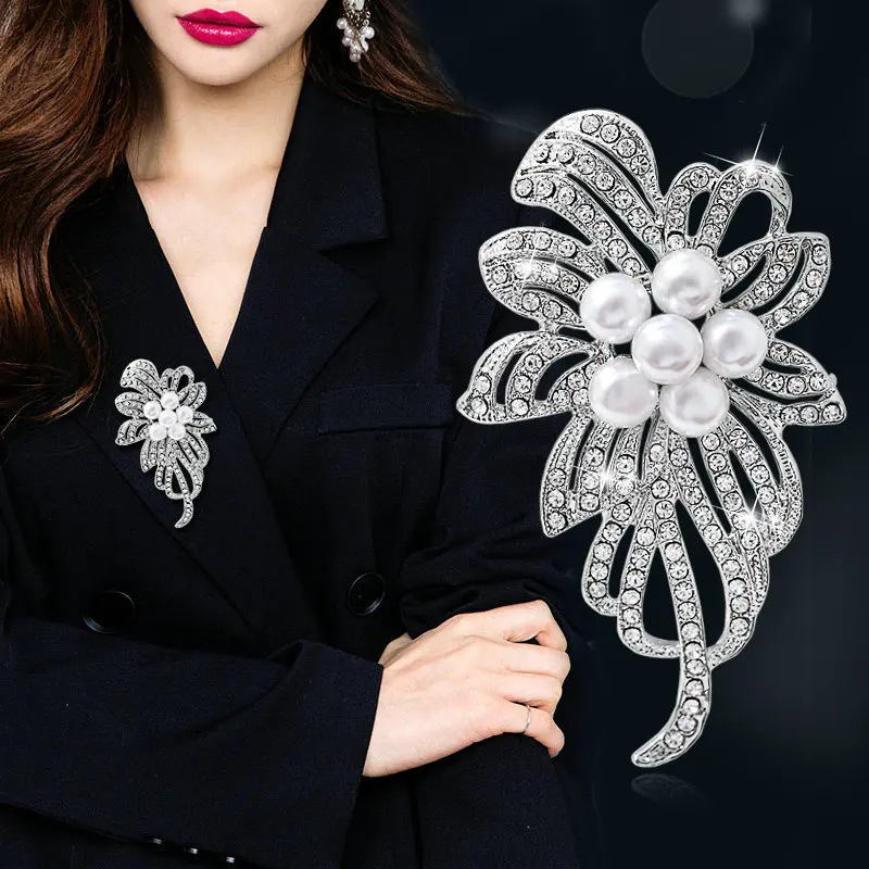 

Korean-style Simple Versatile Elegant Pearl Flower Silver Breast Pin WOMEN'S Sweater Cardigan Coat Luxury Glorious Corsage Brooc