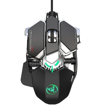

HXSJ New J600 Eat Chicken Mechanical Gaming Mouse 6400DPI 9-Key Programmable Wired Mouse Breathing Backlit for PC Laptop