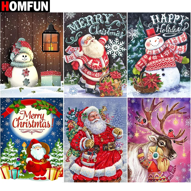 HOMFUN 5D Diamond Embroidery Needlework Kit &quotSanta snowman Flowers Cattle&quotDiy Painting Cross Stitch Home Decoration Gift | Дом и сад
