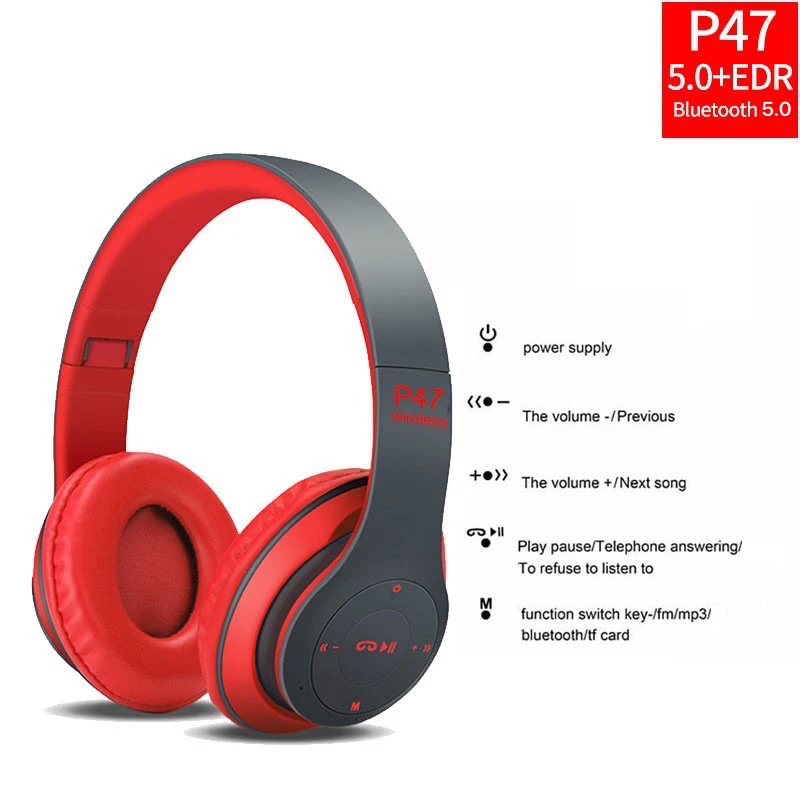 P47 wireless Bluetooth headset built in Micro wireless stereo headset with SD TF FM MP3 Audio cable