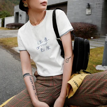 

Toyouth 2020 Summer Women T-shirt New Arrival Letter Print Short Sleeve Cotton Casual Loose Bottoming T-shirt For Women