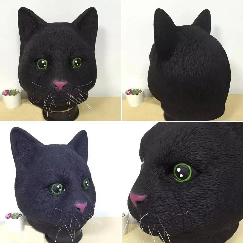 Латексная Маска Funy Full Head Black Cat, костюмы для косплея, карнавальный костюм на Хэллоуин, реквизит для фильмов