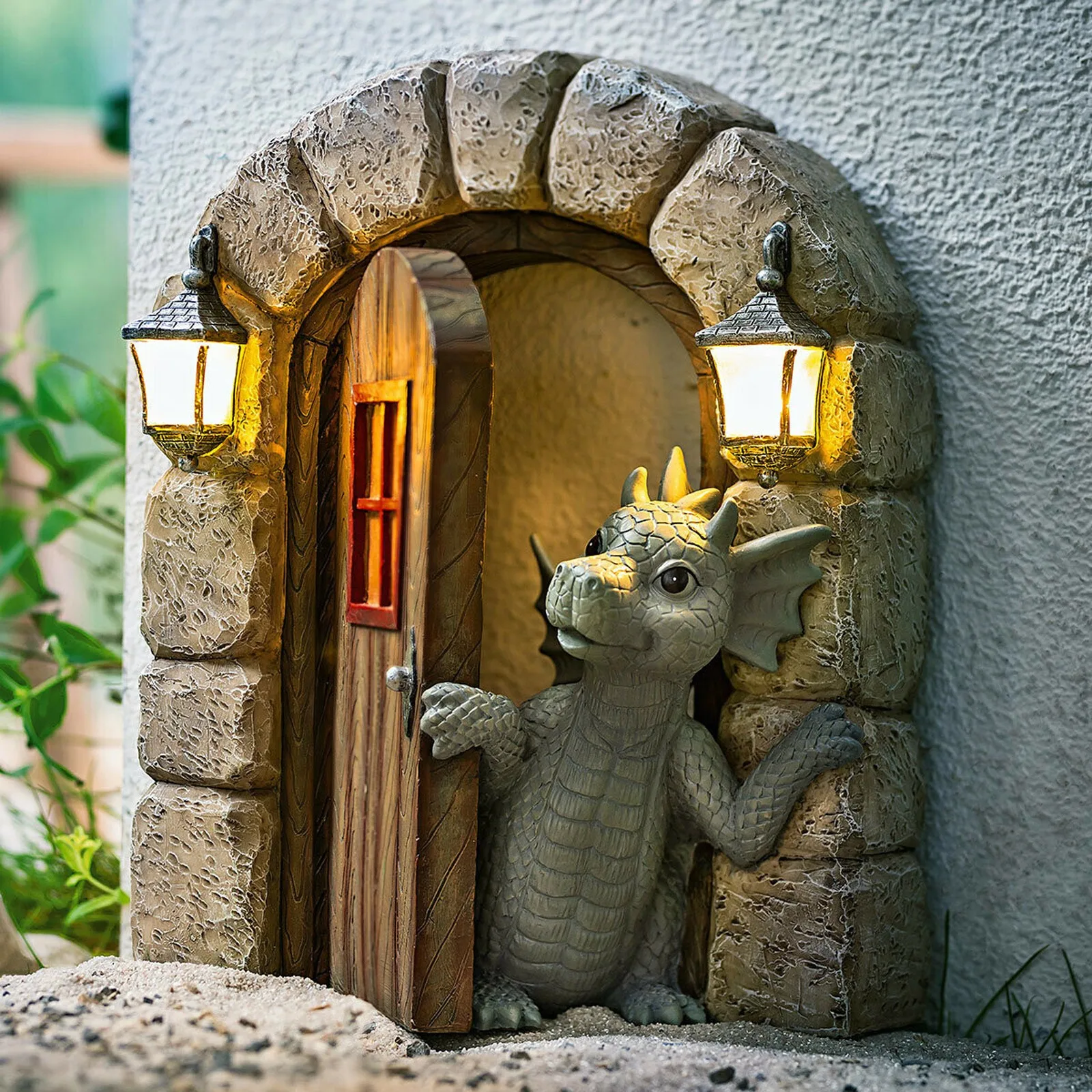 Resin Statue Dinosaur Out The Door Tree Hugger Garden Ornament Funny Outdoor
