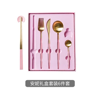 

Golden Pink Steak Stainless Steel Reusable Cutlery Set Travel Portable Gold Cutlery Reusable Nordic Western Tableware II50DCSTZ