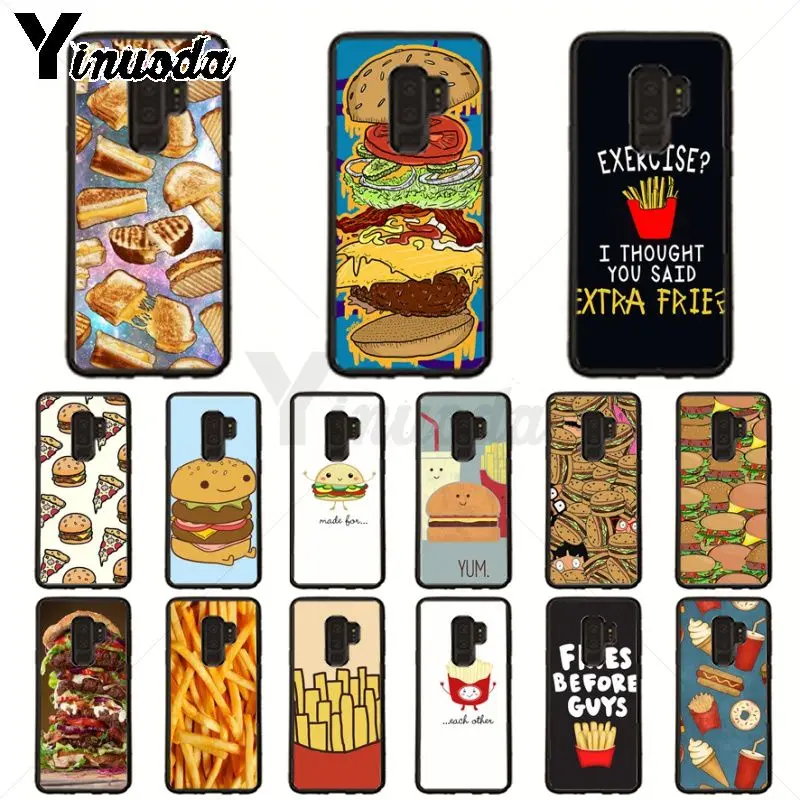 Makanan Lucu Bahasa Perancis Goreng Burger Pizza Hitam Cell Phone Case untuk Samsung Galaxy S10plus S9 S8plus S10e A50 A70 A10 Ponsel