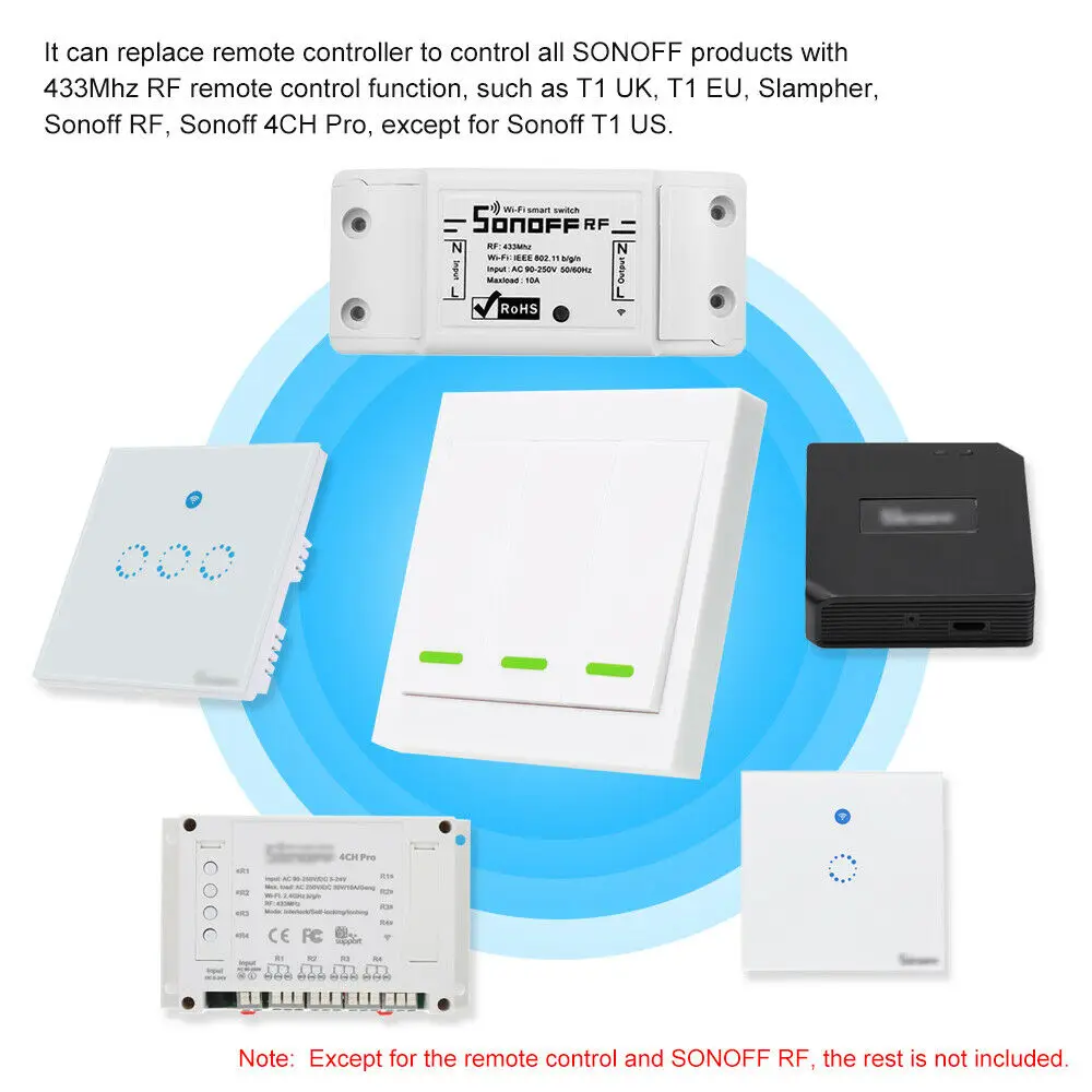 Sonoff RF WiFi Smart Switch RF Receiver Remote Control Smart Light Timing Switchs 1 2 3Gang 433Mhz RF Remote for Alexa Google
