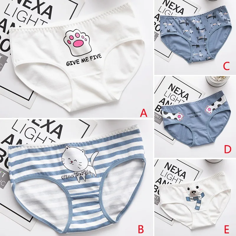 Cat Printed Pattern Cotton Underwear Lingerie Striped Girl Briefs Breathable Ladies Underpants Cartoon Women Panties S1