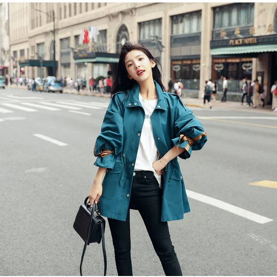 

2019 New Spring Ladies Trench Coat For Women Lapel Collar Lantern Sleeve Single Breasted Women Coat Casual Outwear Coats