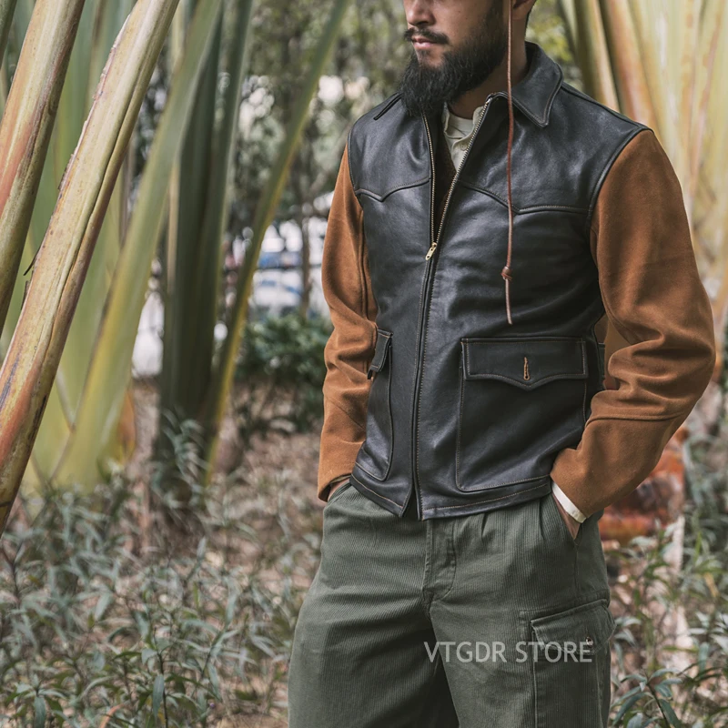 Bronson Western Leather Jacket Vintage Rugged Men Two-Tone Windbreaker Slim Fit