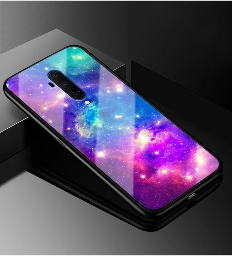 Для Oneplus 7T чехол One plus 7T Pro PC Пластиковый стеклянный чехол для телефона черный ТПУ бампер чехол для Oneplus 7T Pro 7TPro закаленное покрытие