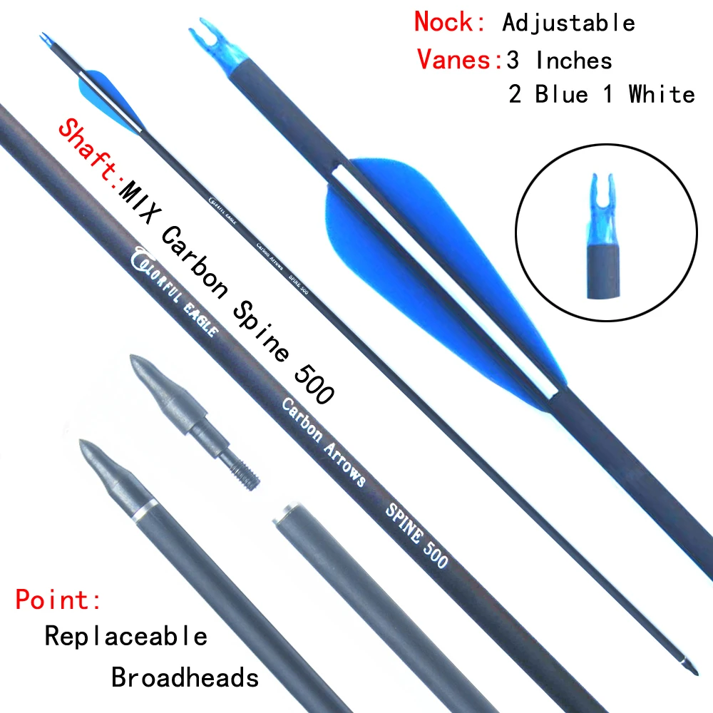 Spine 500 Carbon Arrow 28/30/31 Inch For Compound & Recurve Bow Hunting and Archery Shooting Targeting archery arrows