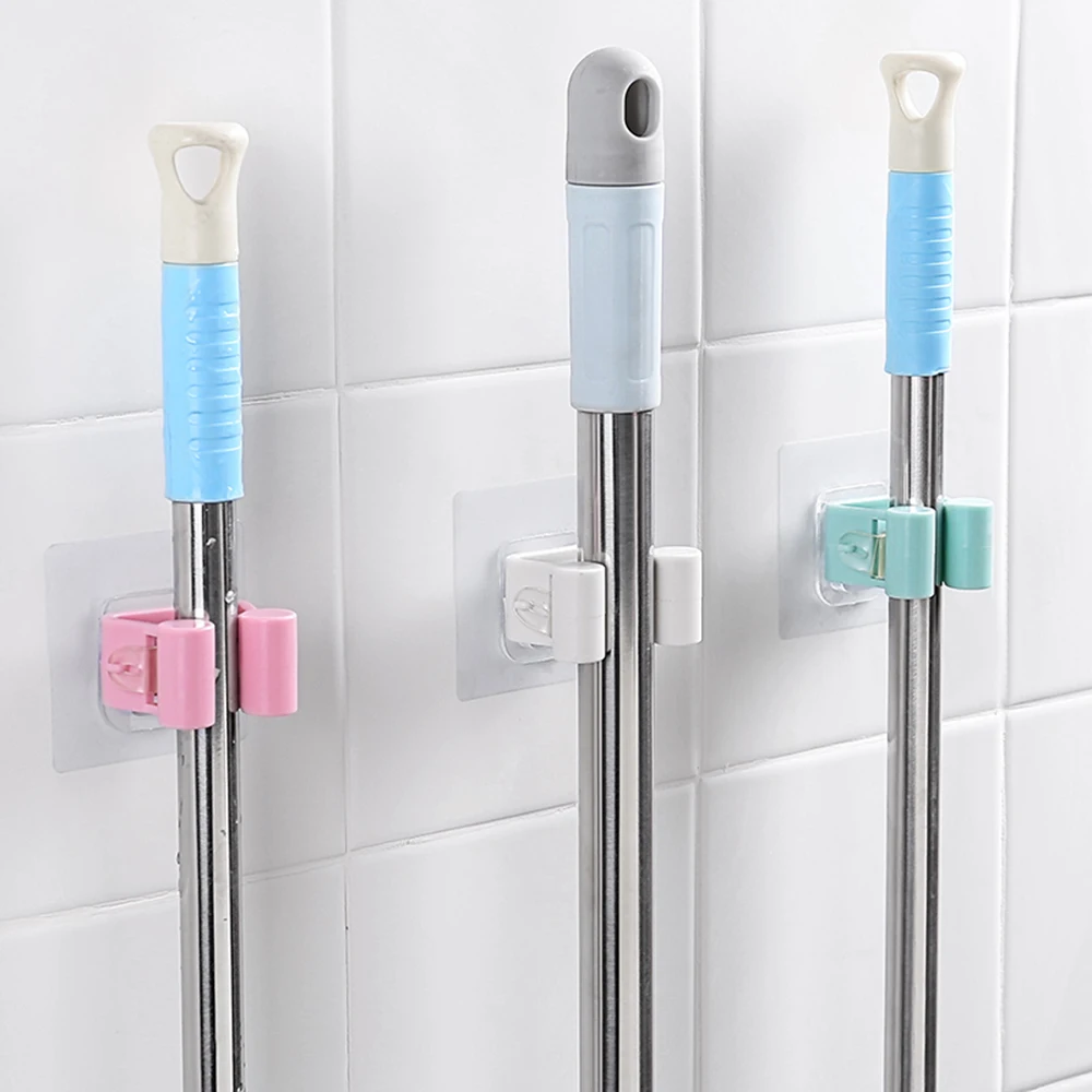 

1x Wall Mounted Mop Rack Hook Bathroom Mop Sticky Hanger Clip Mop Shelf Holder Kitchen Organizer Storage Holders Racks