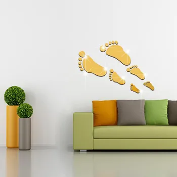 

3D Acrylic Mirror Small Foot Wall Sticker Living Room Sofa Background Children's Room Bathroom Self-Adhesive Waterproof Sticker
