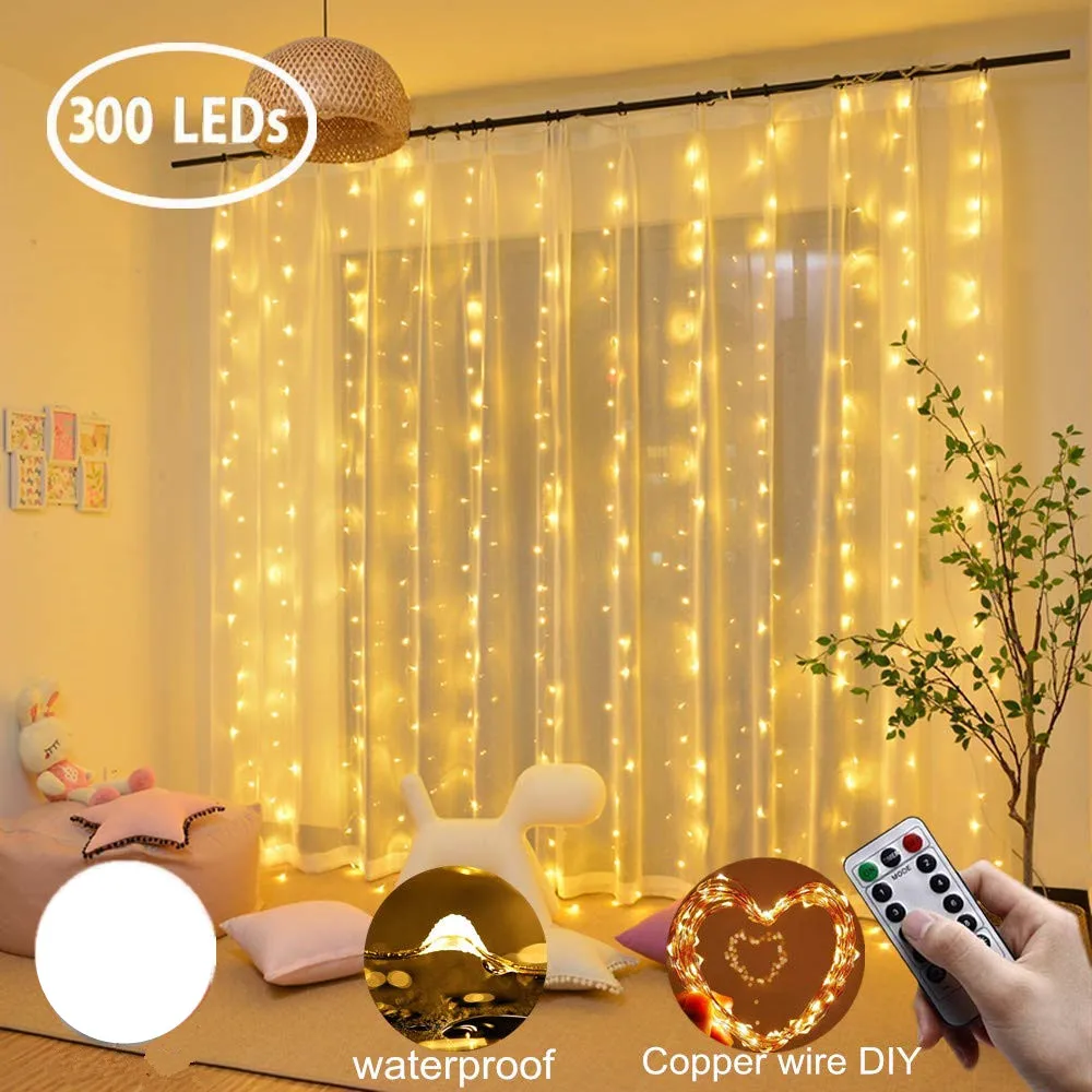 Light Curtain Remote-Control Copper-Wire Icicle Fairy Christmas Wedding Window-Outside