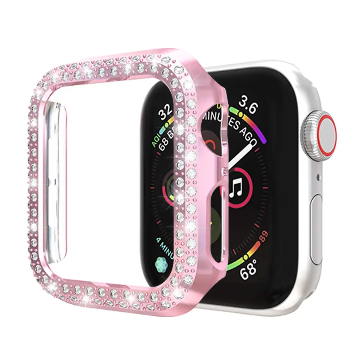 Алмазный ПК часы чехол для Apple Watch 38 мм 42 мм 40 мм 44 мм с двумя рядами кристаллов Алмазный протектор чехол для iWatch серии 4 3 2 1