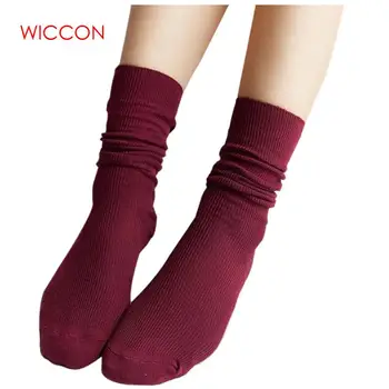 

New Fashion Hot Japanese High School Girls High Socks Autumn Loose Solid Colors Double Needles Knitting Cotton Long Socks Women