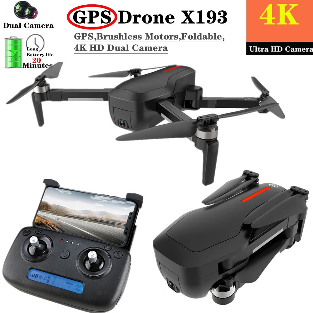X193 RC Дрон 4K GPS Дроны с ультра четкой камерой бесщеточный жест селфи складной