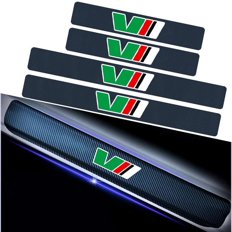 

Car styling 4pcs VII VRS logo Emblem Carbon Fiber Car Door Scuff Plate sticker Decal For SKODA octavia 1 2 3 a5 a7 RS accessorie