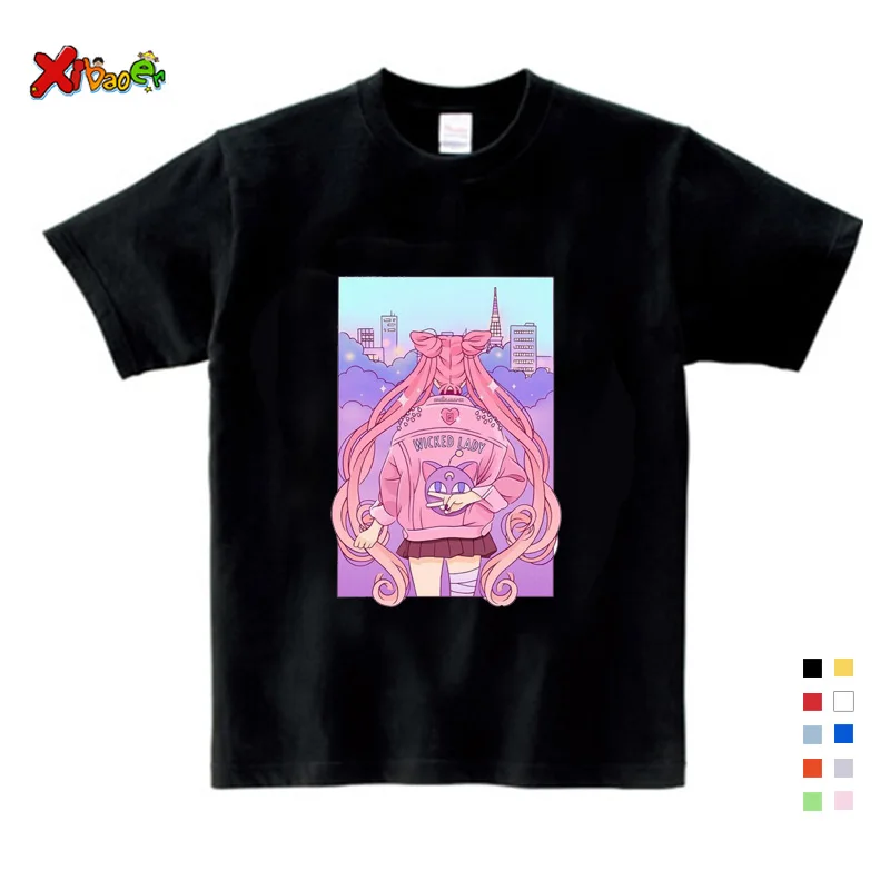 Kids T-shirt Толстовки для девочек хлопковые свитера для малышей Забавные футболки детская белая футболка с Сейлор Муном футболка детская одежда для маленьких девочек - Цвет: Kids T-shirt