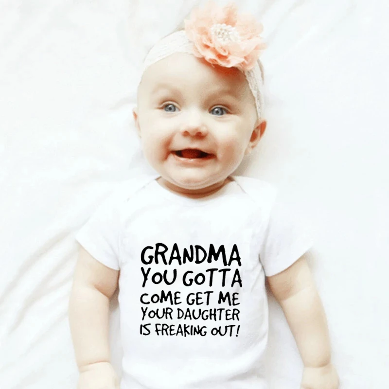 

Grandma You Gotta Come Get Me Infant Baby Unisex Boy Girl Romper Print Short Sleeve Jumpsuit Romper Casual Outfits Kids Clothes