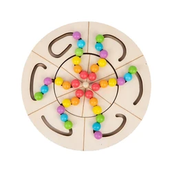 Round Turntable Puzzle Board With Colorful Beads Kids Educational Learning Wooden Toys Children Brain Training Toy Montessori