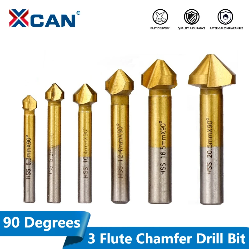 3 Flute 90° HSS Chamfering End Mill Cutter Bit Countersink Drill Bit 6pcs