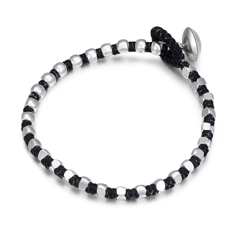 925 пробы серебряные ювелирные изделия Ретро ручной работы неправильные Серебряные бусы тканый браслет из восковой верёвки Модный женский браслет