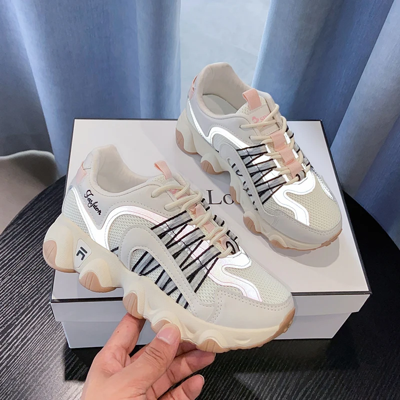 

2020 autumn Casual Shoes Woman Platform Sneakers Lace Up Round Toe Women Vulcanize Shoes Ladies Chunky Sneakers 5cm Thick Bottom