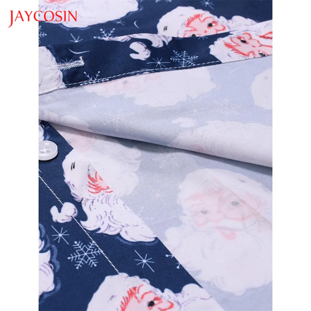 Joycosin Рождественская зимняя мужская рубашка модная мужская одежда Санта Клаус Снежинка принт длинный рукав Облегающая рубашка мужские топы