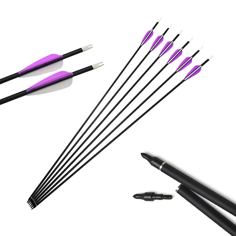 

12Pc 32 inch Archery carbon arrows 500 spine OD 7.8mm purple/white 3 Plastic Vanes TPU Feather for Bow and arrows for adults