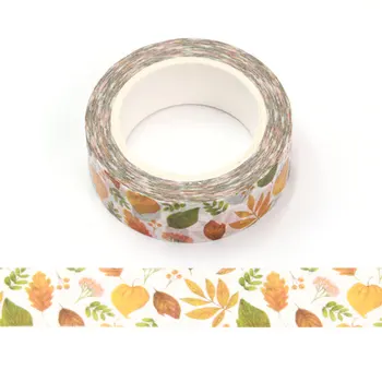 

1PC 15mm*10m Thanksgiving nuts Yellow Green Leaves Be Thankful Masking Decorative Tapes masking tape scrapbooking designer mask