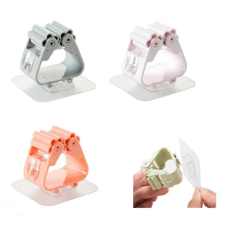 

Waterproof Hanging Mop Clamp Hook Self Adhesive Broom Clip Bathroom Storage Buckle Organizer Wall Mount Plastic Mop Holder Rack