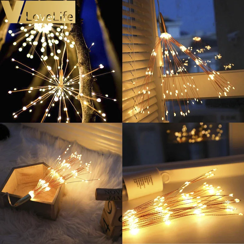 DIY фейерверк 200 светодиодный светильник Феи веревки складной на батарейках Gerlyanda