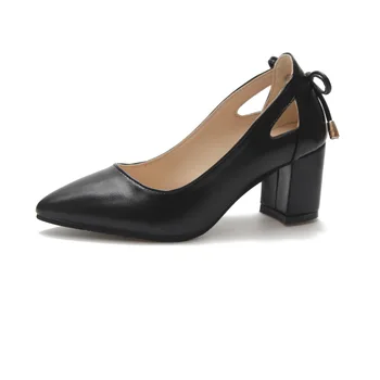 

Chunky-Heel High Heels WOMEN'S Semi-high Heeled Versatile Business Low-Cut Comfortable Commute Pointed Shoes Black Work Shoes