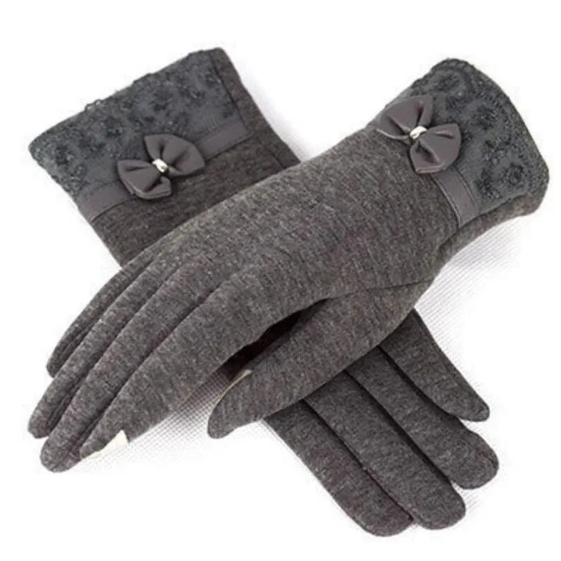 YRRETY, женские кашемировые перчатки для улицы, Осень-зима, женские теплые перевернутые рукавицы, хлопковые перчатки на запястье, однотонные женские шерстяные перчатки - Цвет: New Bow Gray