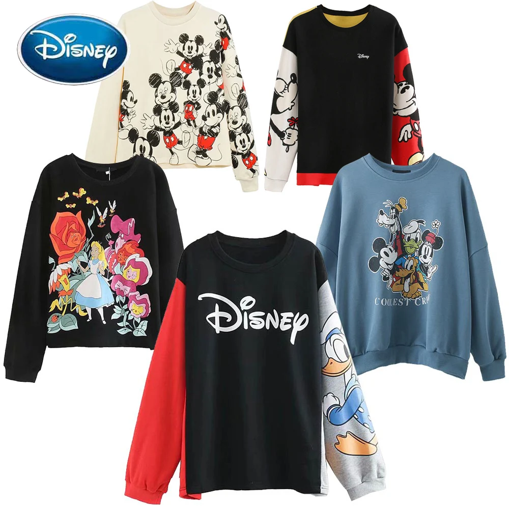 

Disney Sweatshirt Chic Fashion Minnie Mickey Mouse Donald Duck Bambi Cartoon Letter Print Unisex Women Hoodie Long Sleeve Tops