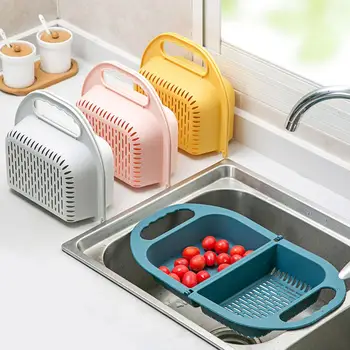 

Foldable Drain Basket Colander Fruit Vegetable Washing Basket Strainer Collapsible Drainer With Handle Kitchen Storage Tools