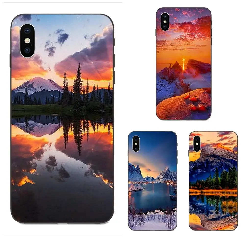 Черные чехлы для смартфона с изображением горного озера заката пейзажа Apple iPhone 4 6