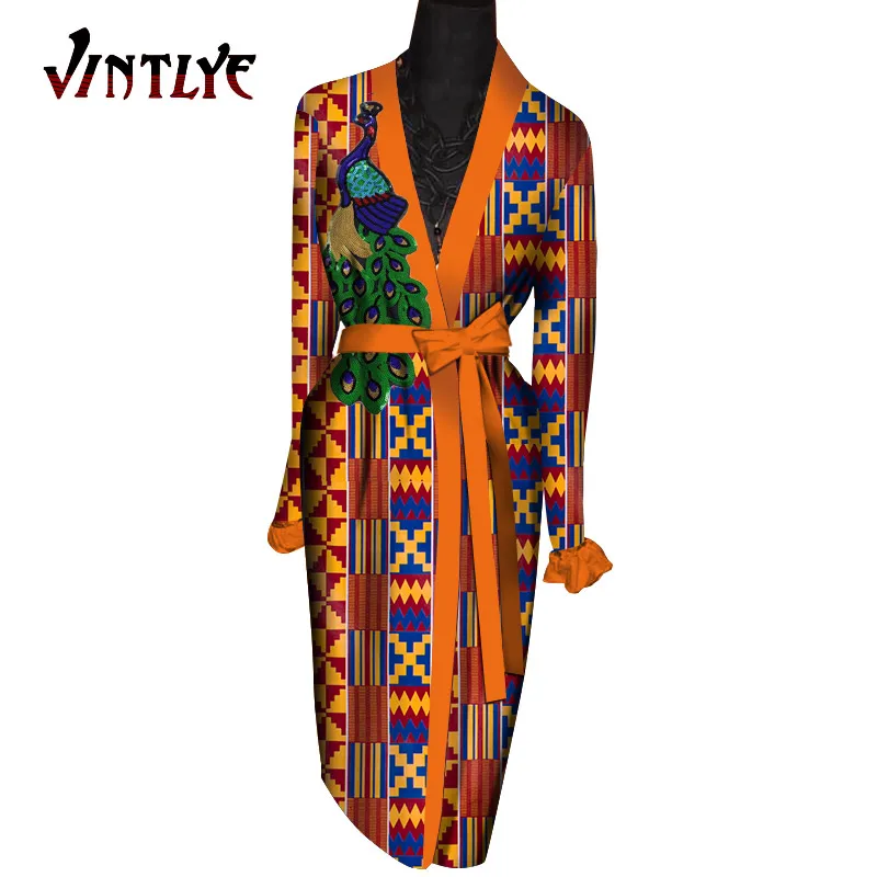 mulher dashiki impressão casaco longo com cinto