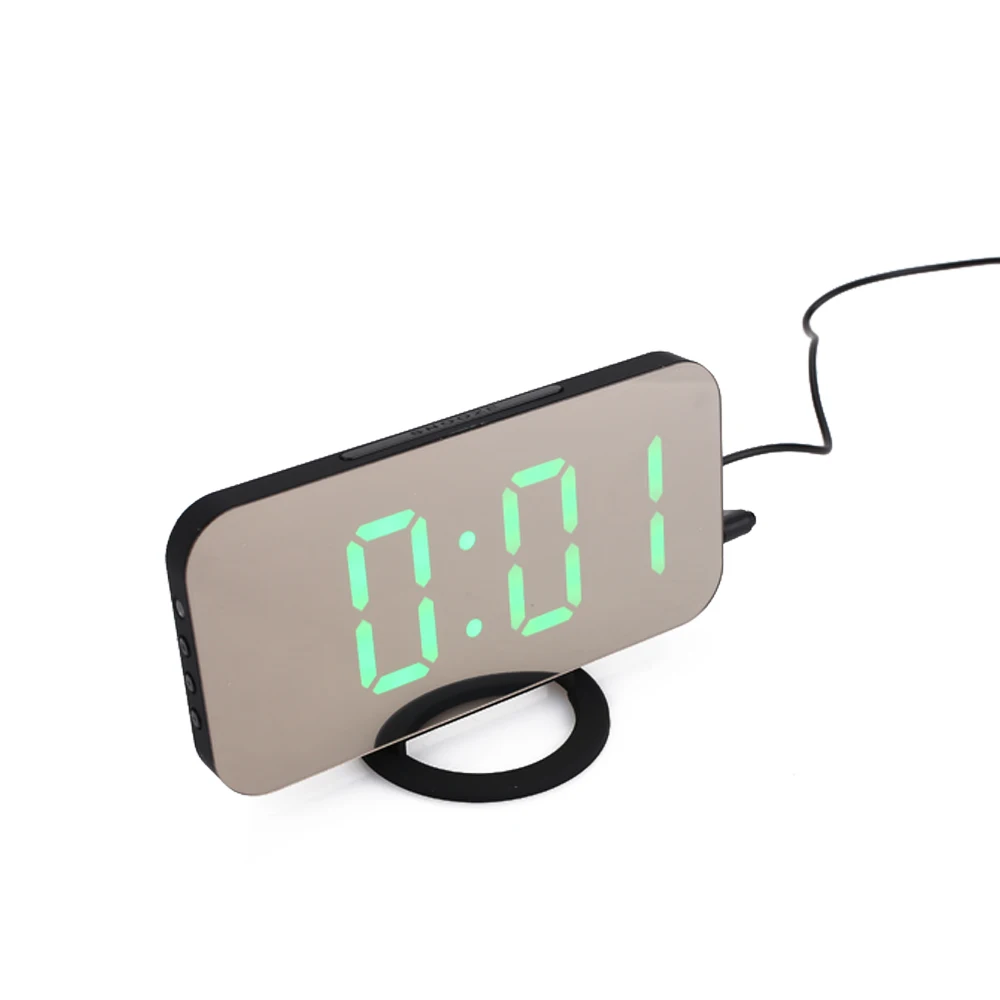 Green font Автоматический многофункциональный светодиодный Будильник с зеркальной поверхностью, напоминающий часовое время, кухонный таймер, домашний подарок - Цвет: Green font