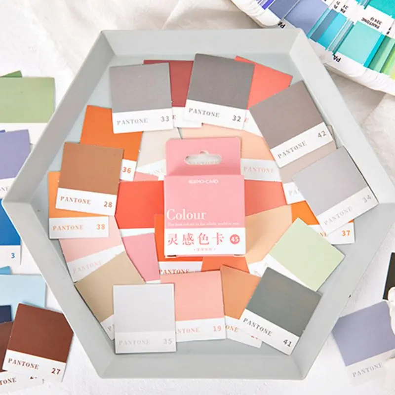 

45pcs/box Kawaii Color Card Sticker Label Journal Diary Adhesive Paper Decor DIY