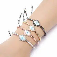 10 шт./лот 4 мм латунь бисера ручной работы перламутр оболочки Фатима хамса черный Регулируемый браслет из веревки Модные украшения