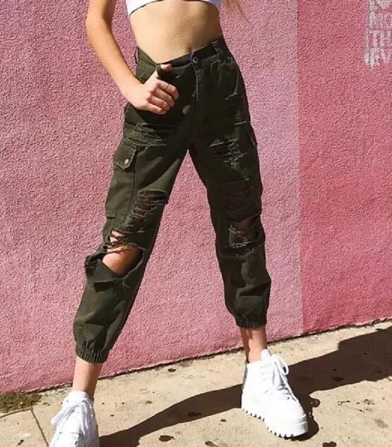 2 Hiphop Dance Pants Ripped Hole Destroyed Women Pantacourt Rock Sports Pants Female Streetwear Bf Hip Hop Harem Pants OS015 - Цвет: 2