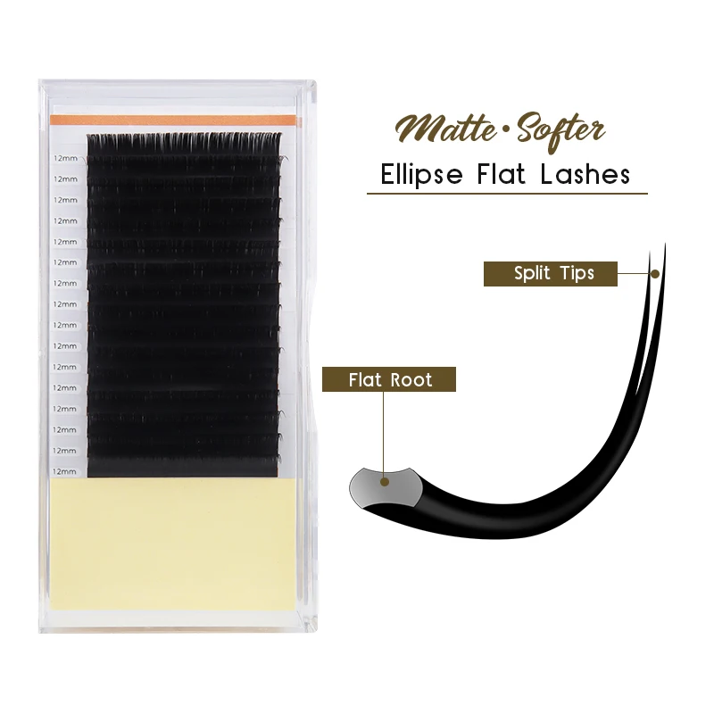 

5pcs/lot Ellipse Flat Eyelash Extensions Matte Natural Ellipse Eyelashes Split Tips Individual Eyelashes Free Shipping 16lines