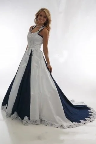 Vintage Navy Blue and White Country Cheap Wedding Dresses 2021 Halter Lace-Up Stain Western Cowgirls